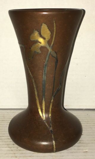 Antique Heintz Art Metal Sterling Silver On Bronze Vase Arts Crafts