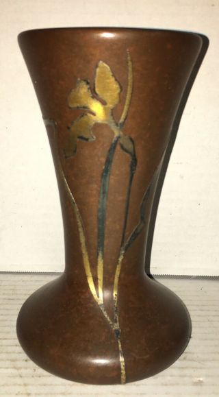 Antique Heintz Art Metal Sterling Silver on Bronze Vase Arts Crafts 2