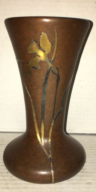 Antique Heintz Art Metal Sterling Silver on Bronze Vase Arts Crafts 3