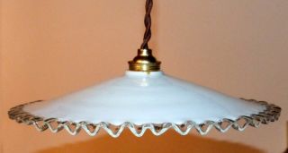 French Vintage Opaline Milk Glass Light Shade; Gallery,  Bulb Holder And Cable.