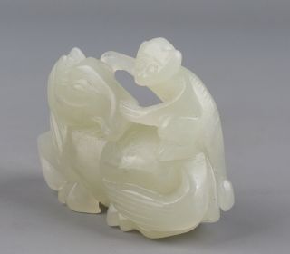 Chinese Exquisite Hand - carved Horse and monkey Carving Hetian jade statue 2