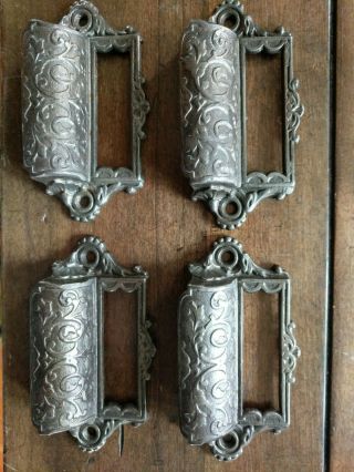 Set Of 4 Antique Eastlake Ornate Cast Iron Apothecary Bin Pulls Drawer Handles