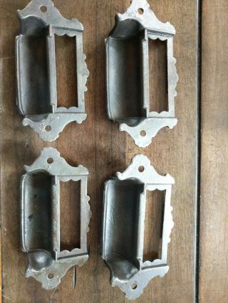 Set of 4 Antique Eastlake Ornate Cast Iron Apothecary Bin Pulls Drawer Handles 4