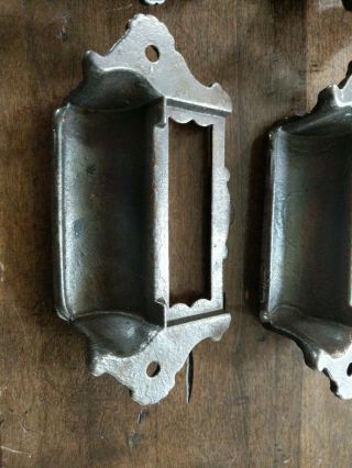 Set of 4 Antique Eastlake Ornate Cast Iron Apothecary Bin Pulls Drawer Handles 5