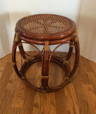 Vintage Mid Century Bentwood Rattan Occasional Side Table Plant Stand Caned Top