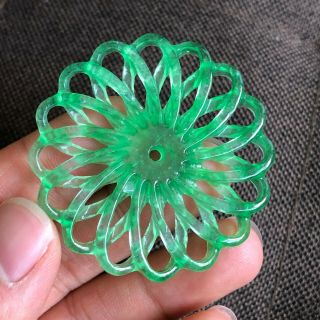 Chinese Handwork Natural Ice Green Jadeite Jade Rare Hollow Out Flower Pendant