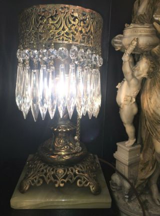Fine Antique French Art Nouveau Gilt Bronze& Egyptian Alabaster Cherub Lamp 1915
