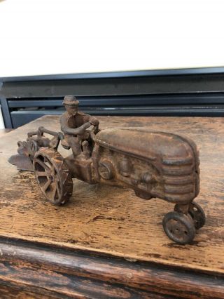 Vintage Cast - Iron Tractor W/ Driver And Plow