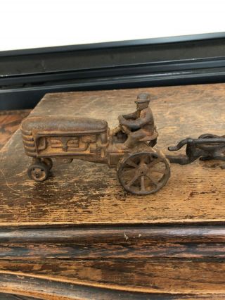 Vintage Cast - Iron Tractor W/ Driver And Plow 4