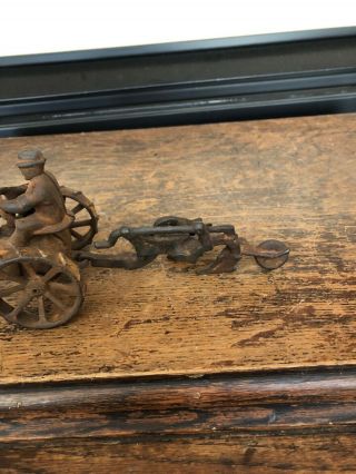 Vintage Cast - Iron Tractor W/ Driver And Plow 5
