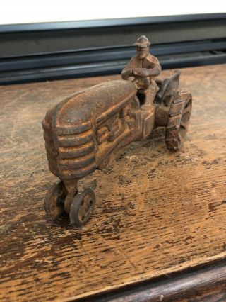 Vintage Cast - Iron Tractor W/ Driver And Plow 6