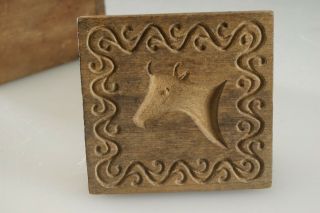 Fine Antique Dovetailed Wood & Brass Tacked Folk Art Bull Cow Butter Print Stamp 2
