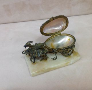 Antique Palais Royale Mother Of Pearl Goat Cart Thimble Holder