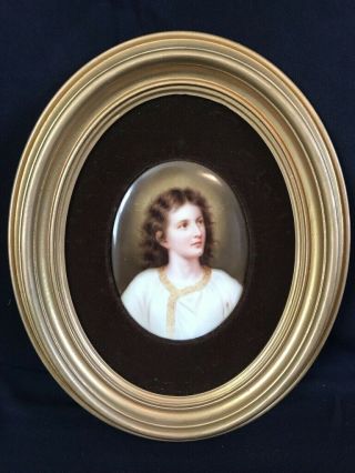 Antique Kpm Style Porcelain Painting Plaque Lady Woman Beehive Mark