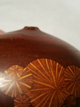 Mid Century Roger Sloan Turned Wood Twig Vase Inlay Inlaid Signed - Shows Wear -