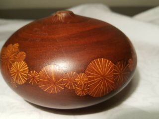 Mid Century Roger Sloan Turned Wood Twig Vase Inlay Inlaid Signed - Shows Wear - 2