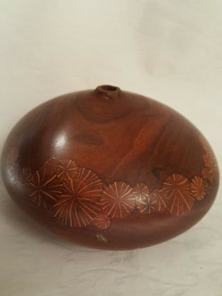Mid Century Roger Sloan Turned Wood Twig Vase Inlay Inlaid Signed - Shows Wear - 4