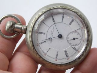 Antique Model 1883 18 size 15 jewel Waltham Pocket watch in heavy silverode case 2