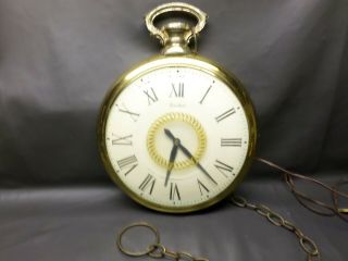 Vintage United Brass Pocket Watch Wall Clock - No.  47 - - W/ Chain - 13 "