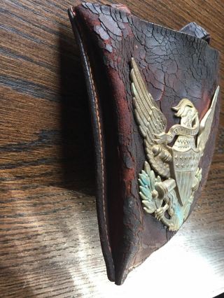 US Army Indian Wars brass eagle helmet plate on leather ammunition pouch 1880s 6