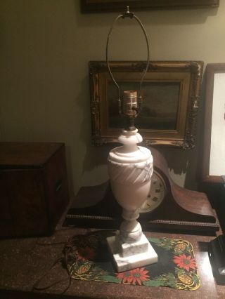 Antique Early 20th Century Carved Italian Marble Urn Lamp On Stepped Plinth Base