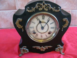 Vintage Antique Cast Iron - Metal Case MantleTable Shelf Clock With Key PARTS 2