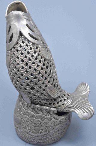 Old Collectable Miao Silver Carve Hollow Out Goldfish Ancient Use Incense Burner 3