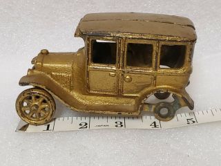 Antique Vintage Arcade Gold Painted Cast Iron Car Made In Freeport Ill