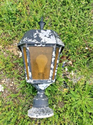 Antique Pole Top Light Fixture Street Lamp Driveway Aluminum Post Lantern Vtg 2