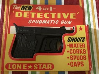 Old Lone Star Detective Metal Spudmatic 4 In 1 Water Cork Cap Toy Gun England
