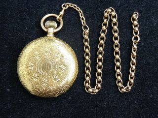 Antique 1893 Elgin " B.  W.  Raymond " 18k Gold Pocket Watch W/ Chain 18 Size,  15 J