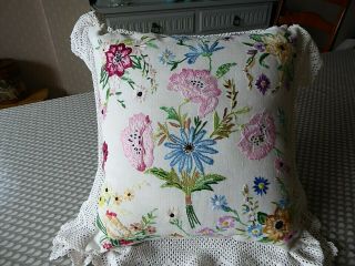 Vintage Hand Embroidered Cushion Cover - Assorted Flowers