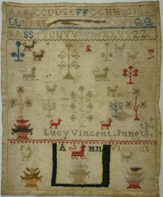 Mid/late 19th Century Motif Sampler By Lucy & Sarah Ann Vincent June 13th C.  1860