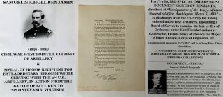 Civil War West Point Medal Honor Artillery Colonel Orders Document Signed 1883