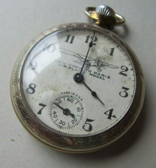 Not Running Antique Ingraham Charles Lindbergh " York To Paris " Pocket Watch