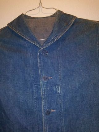 1940s WW2 US Navy Denim Deck Jacket SM Shawl Collar Jumper Org Buttons 11