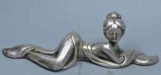 Old Collectable Handwork Miao Silver Carve Sexy Classical Belle Elegant Statue