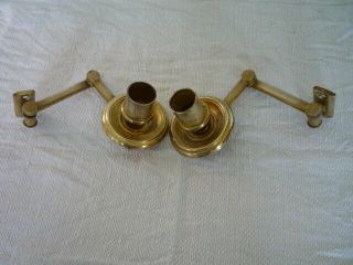 2 Simple Vintage Extending Accordion Brass Candlestick Holders Wall Sconce Piano