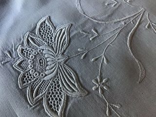 Gorgeous Antique Lawn Linen Boudoir Cushion Cover Delicate White Embroidery.