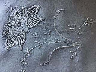 GORGEOUS ANTIQUE LAWN LINEN BOUDOIR CUSHION COVER DELICATE WHITE EMBROIDERY. 2