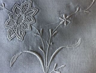 GORGEOUS ANTIQUE LAWN LINEN BOUDOIR CUSHION COVER DELICATE WHITE EMBROIDERY. 3