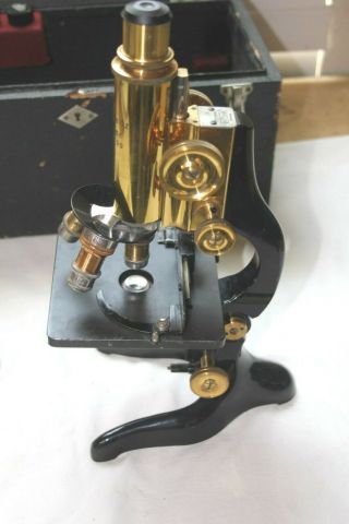 Vintage Ernst Leitz Wetzlar Brass Microscope w/Case and orter Light 2
