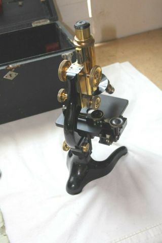 Vintage Ernst Leitz Wetzlar Brass Microscope w/Case and orter Light 8
