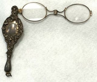 Antique 19th C.  Elegant Victorian Sterling Folding Lorgnette Or Eyeglasses