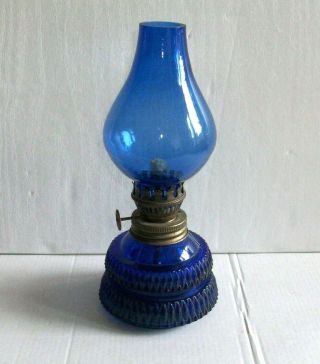 Vintage Decorative Mini Blue Glass Oil Lamp Made In Hong Kong - Rare