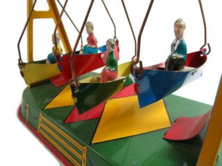 Vintage Key Wind Up Toy Tin Canoe Boat Ride By J.  W.  Company - Made In Germany