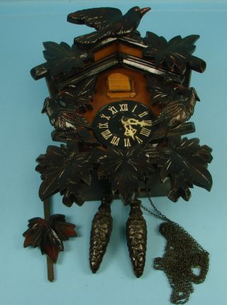 Tezuka Clock Company Ltd Japan Wooden Cuckoo Clock 1 Day W/ Pine Cone Weights