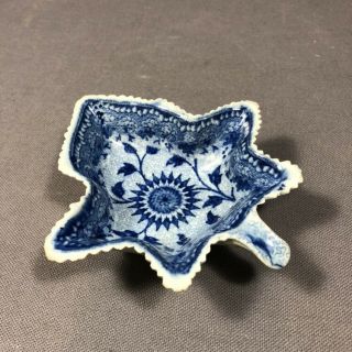 19th Century Blue Transfer Staffordshire Pearlware Pottery Leaf Pickle Dish