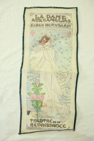 Antique? Art Nouveau Needlepoint Canvas French Theater Promo Sarah Bernhardt