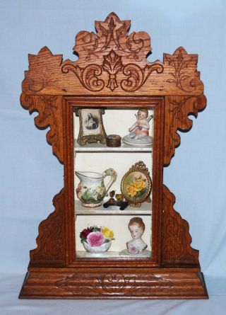 Vintage/antique Carved Wood Clock Case Repurposed To Display Shelf Cabinet Curio